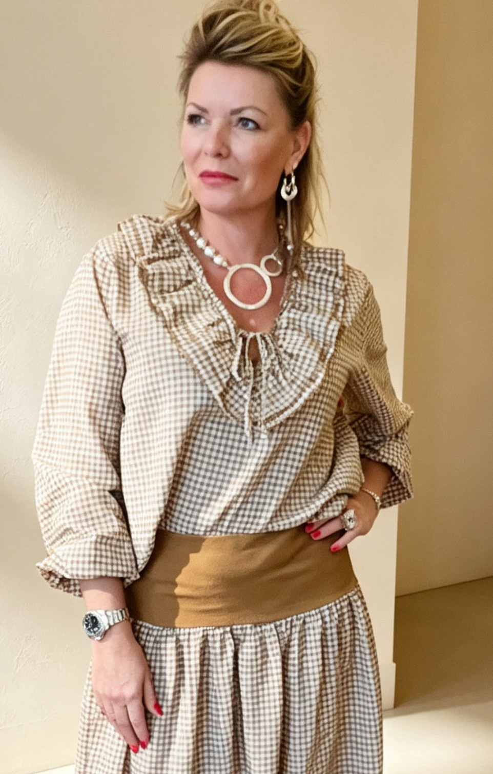 Valentine Gingham Frilly Front Shirt