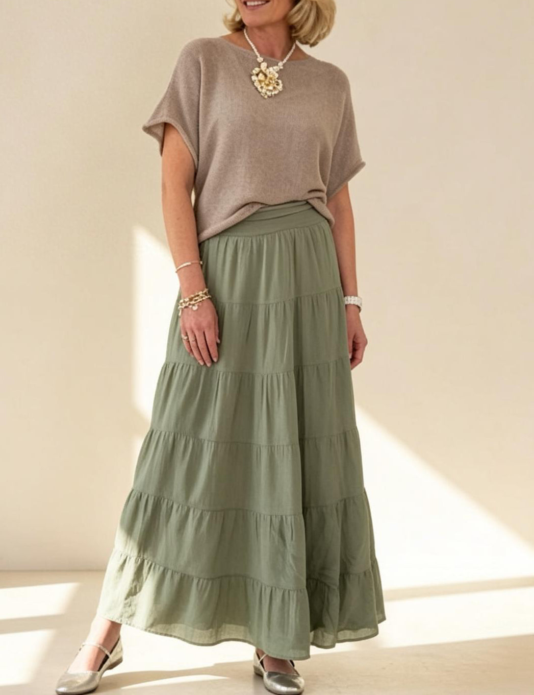 Tiered Cotton Maxi Skirt