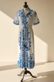Azura Blue and White Tile Dress