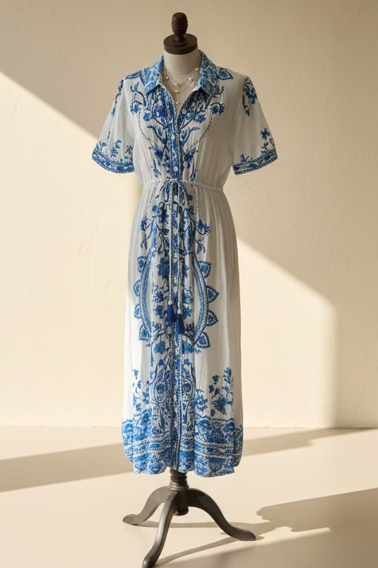 Azura Blue and White Tile Dress