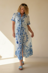 Azura Blue & White Tile Dress