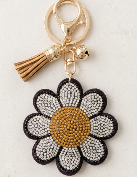 Black daisy sparkly key ring and bag charm