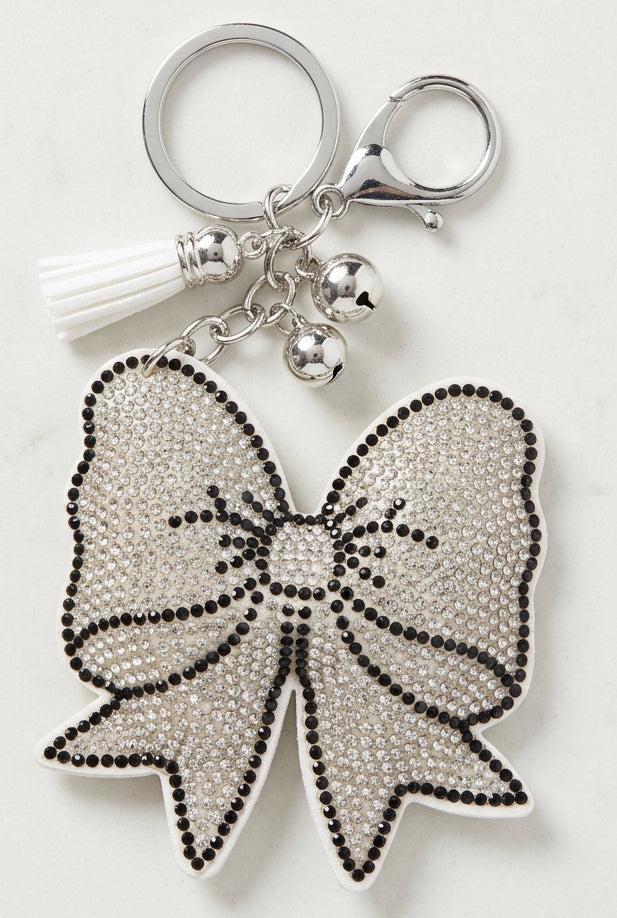 White bow sparkly key ring and bag charm