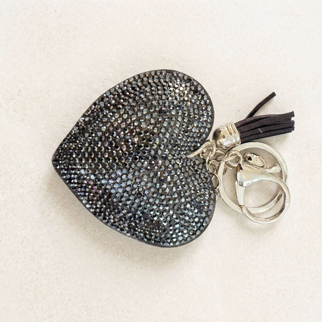 Black heart sparkly key ring and bag charm