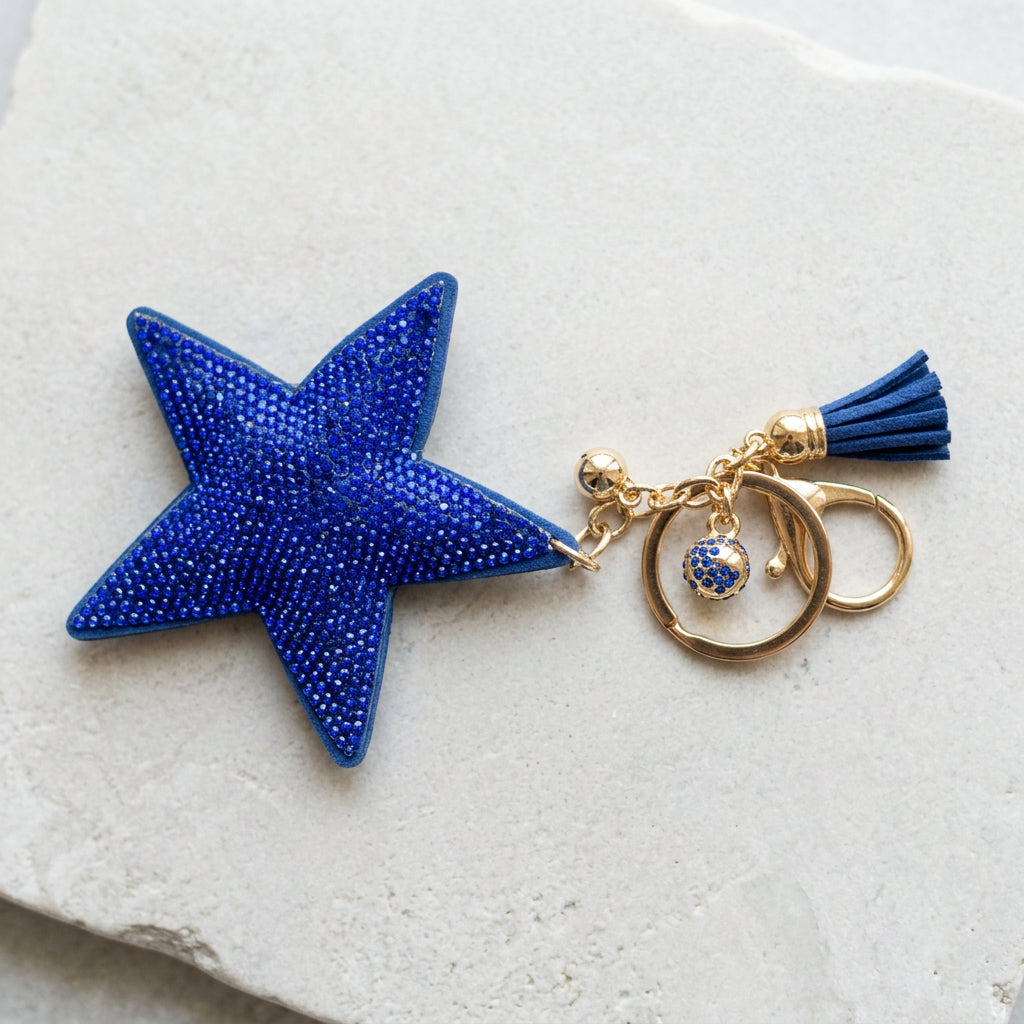 Royal blue star sparkly key ring and bag charm