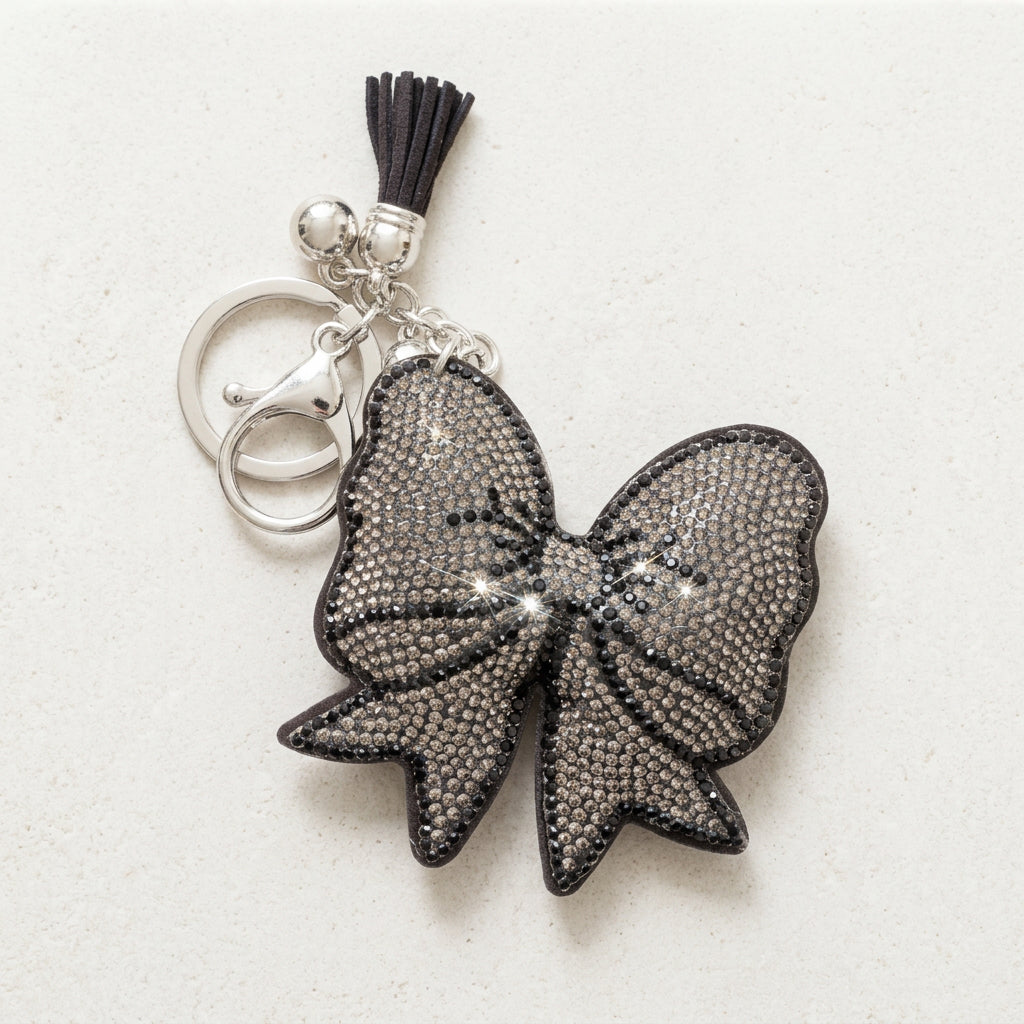 Black bow sparkly key ring and bag charm