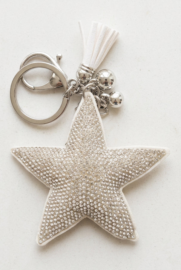 White star sparkly key ring and bag charm