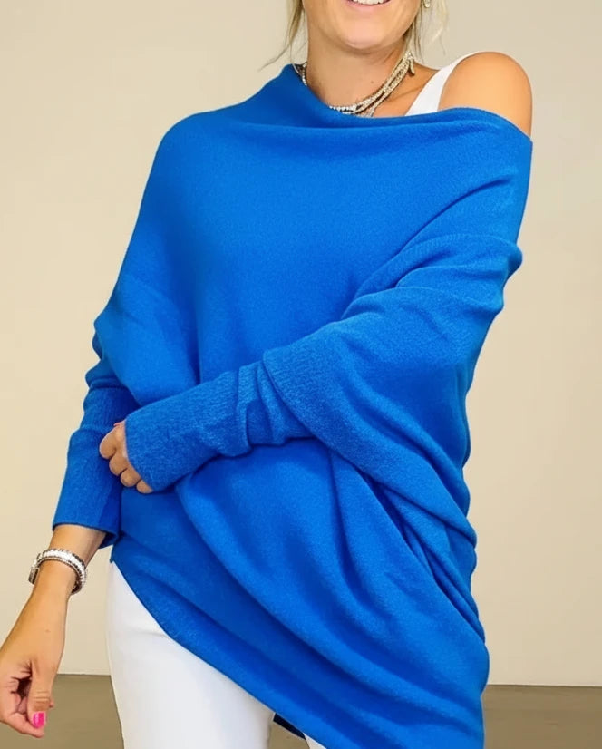 Royal Blue Asymmetric Slouch Italian Knit Jumper 