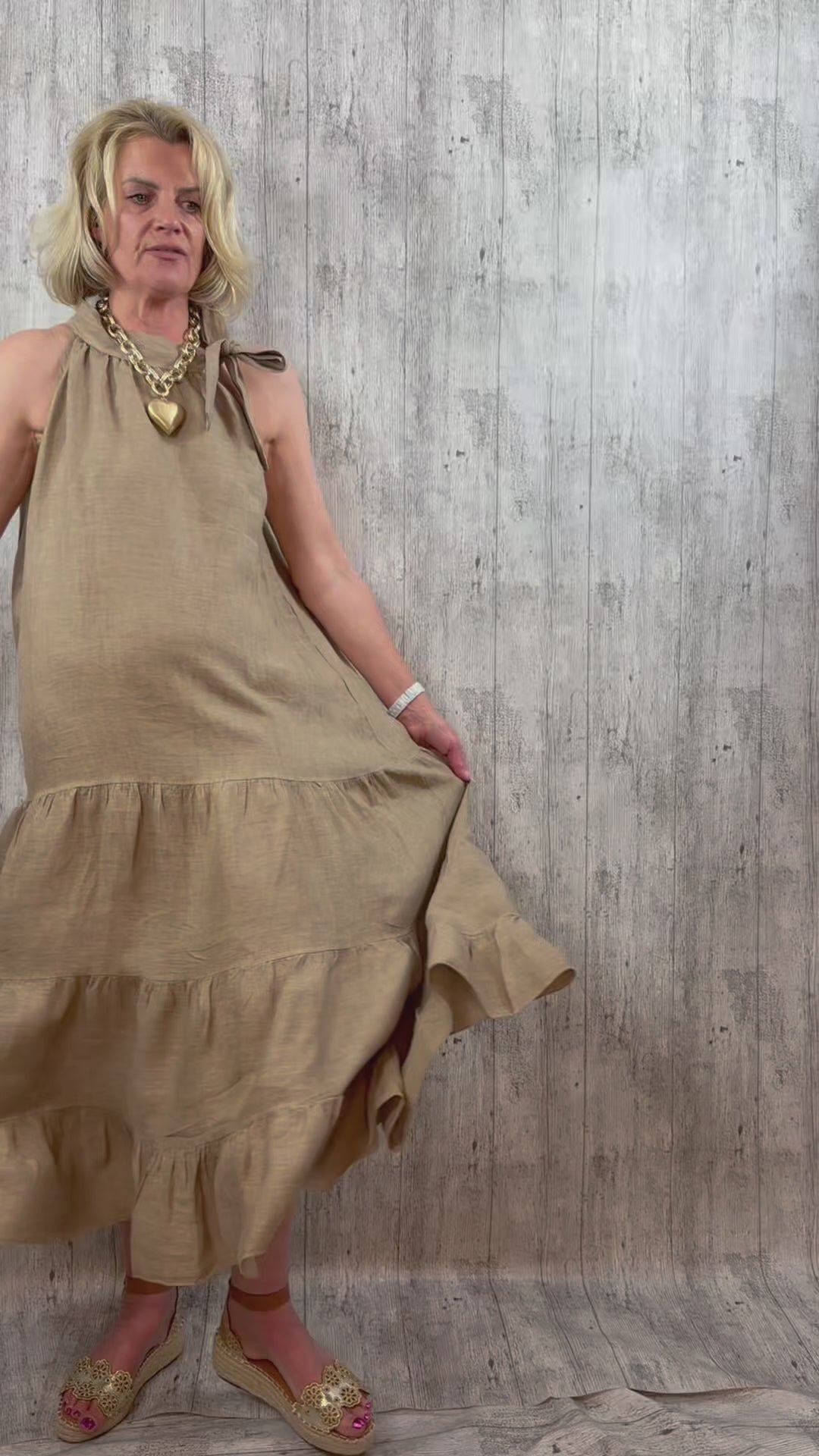 Tara Bow Neck  Linen Maxi Dress