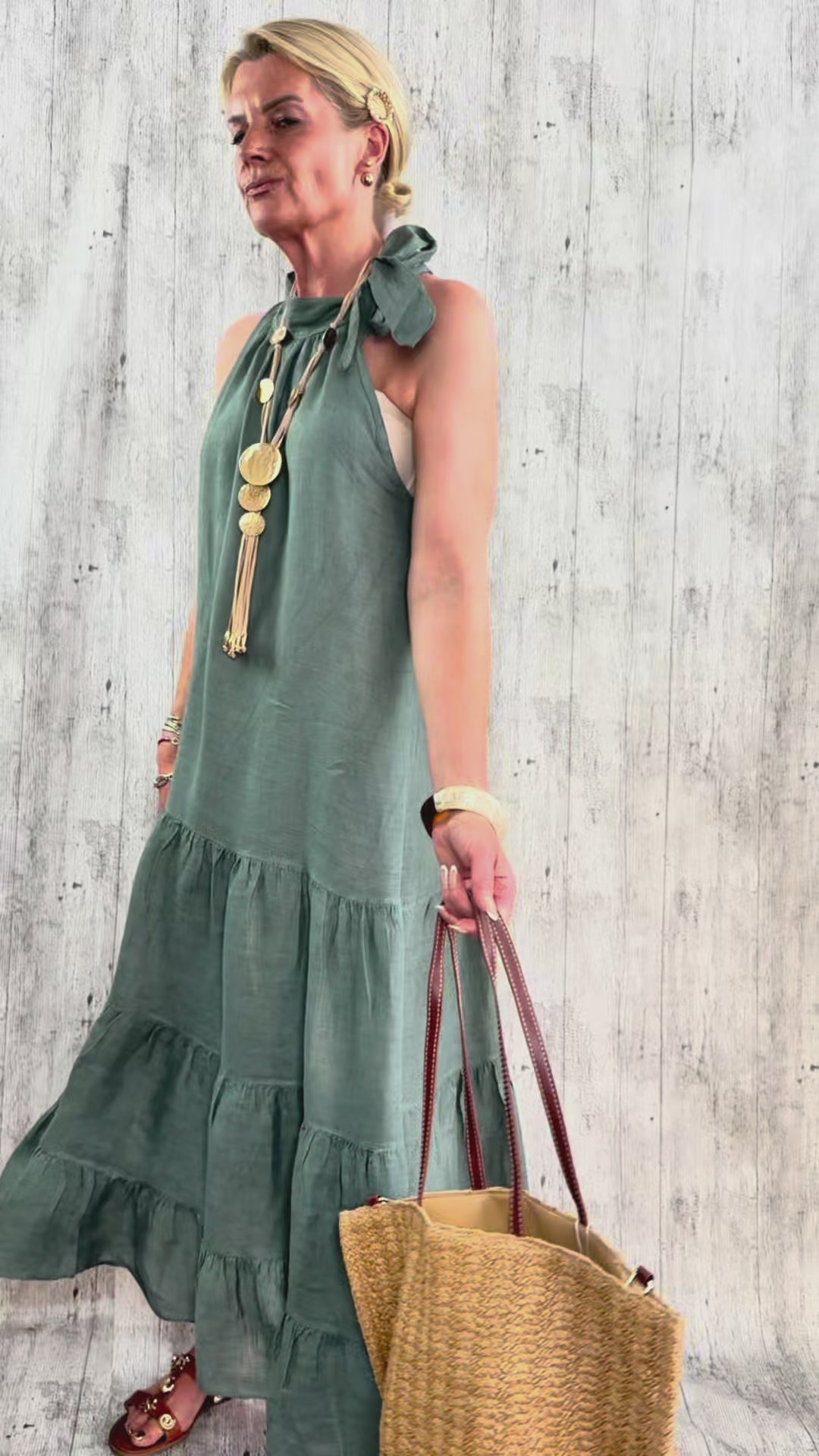 Tara Bow Neck  Linen Maxi Dress