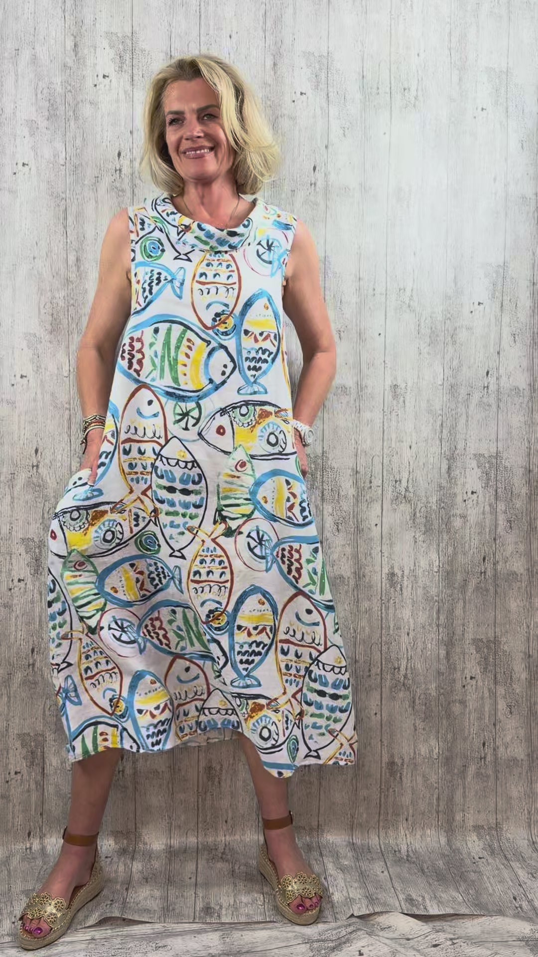 Painted Fishes Linen Dress