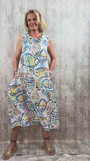 Painted Fishes Linen Dress